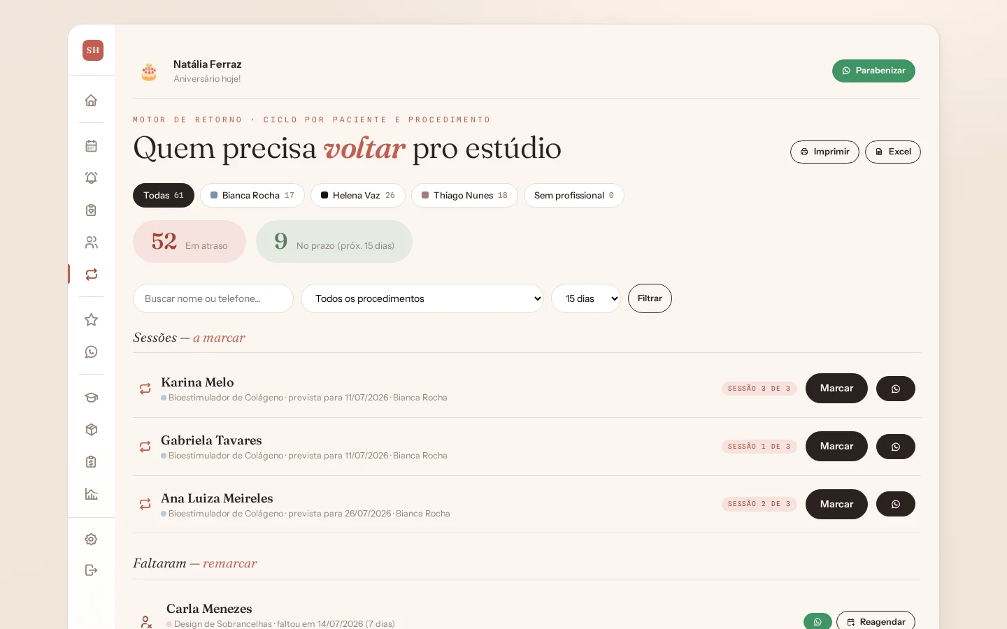 Motor de retorno: quem precisa voltar ao estúdio, por sessão e procedimento